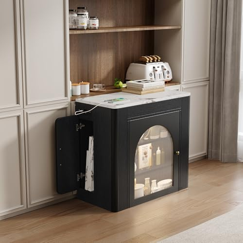 TIZZ Isola della cucina con ruote, tavolo da pranzo allungabile con piano rimovibile, carrello da portata mobile con ciabatte, credenza o tavolo da bar per cucina e sala da pranzo (nero)