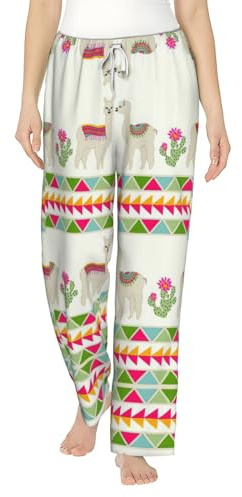 Pantalon de pyjama ample à imprimé lama et cactus pour femme, pantalon de nuit doux et confortable pour femmes, filles à Noël, blanc, L