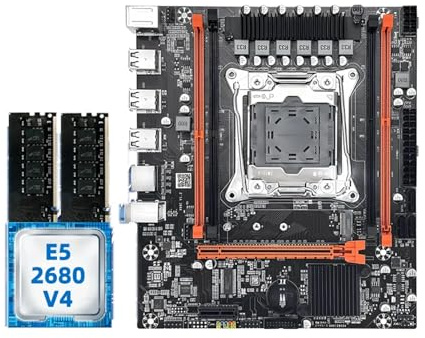 Placa Madre Placa Base Fit For MOUGOL X99 for Juegos con procesador Xeon E5 2680 V4, zócalo LGA 2011-3 y Kit de Memoria DDR4 16 GB (2 x 8 GB). Incluye M.2 NVMe SATA Formato M-ATX