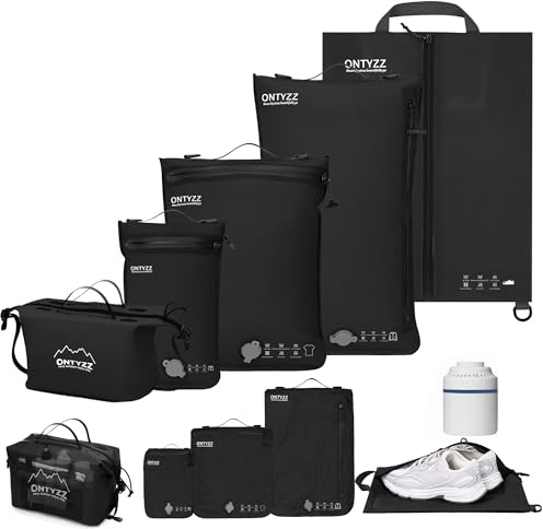Organizador de Maletas Compresión Cubo Embalaje Set de 5 Reutilizables TPU Bolsas de Vacío con IPX8 Cremallera Impermeable Bolsas de Vacío para Ropa, Ropa Interior, Calcetines, Zapatos