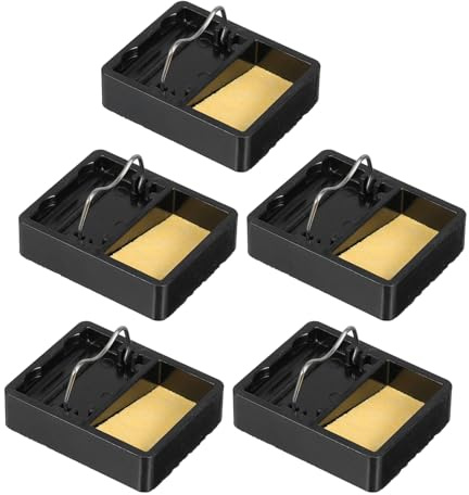 HOMSFOU 5pcs Mini Soldering Iron Stand Holder High Temperature Resistant Metal Soldering Station Kit with Wire Mesh Base and Cleaning Sponge for Electronics Assembly and Welding Work
