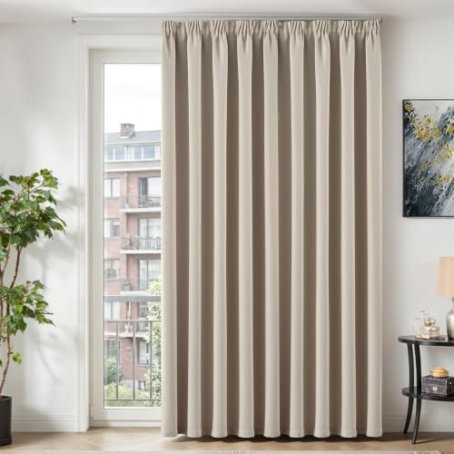 TOPICK Vorhänge Gardinen Verdunklungsvorhänge H245xB280 1 Stück Beige | Abdunkelnd Vorhänge Blickdicht Wohnzimmer Gardinen für Schienensystem Blackout Curtains Gardinen mit Kräuselband Schlafzimmer