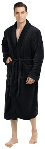 NY Threads Mens Robe, Luxury Plush Fleece Mens Bathrobe, Spa Bath Robe for Men, Small-Medium, Black