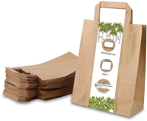 BIOZOYG 100x Papiertragetaschen 22 x 10 x 28 cm - braune Papiertüten mit Henkel Einkaufstüten - Papiertaschen Geschenktüten Tragetaschen Recyclingpapier