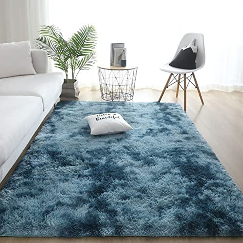 GUOYUYU Fellteppich 160x240cm Super Soft Waschbar bis 30 Grad kunstfell Teppich Outdoor Carpet 100% Bio ​Schaffell für Wohnzimmer, Kinderzimmer oder Flur, Dunkelblau