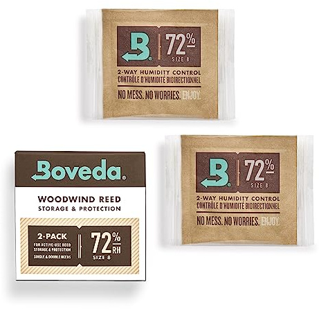 Boveda 72% Two-Way Humidity Control Packs for Woodwind Reeds – Size 8 – 2 Pack – Moisture Absorbers – Protects Against Drying & Splitting – Individually Wrapped Reed Humidifiers for Day-to-Day Storage