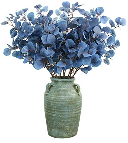 Kunovo 8 Stück künstliche Eukalyptusblätter, 90 cm hoch, Silber-Dollar-Eukalyptus-Blattpflanze, blaue künstliche Eukalyptus-Zweige, künstliche Eukalyptus-Girlande