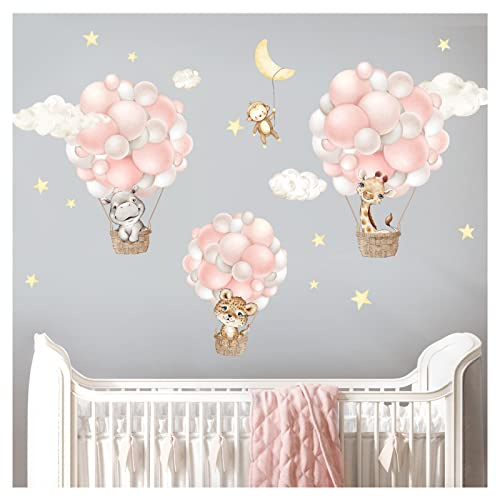 Little Deco Wandsticker Heißluftballons Safari Tiere Wandtattoo Sterne Wolken Kinderzimmer Wandaufkleber Babyzimmer Deko DL958-4