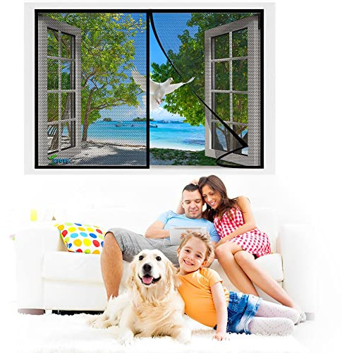 Magnet Fly Screen Window, 80 x 190 cm Anti Rain and Snow Air Conditioner Partition Curtain Bi Fold Door Shut Automatically for Sliding Doors Greenhouse【Black】
