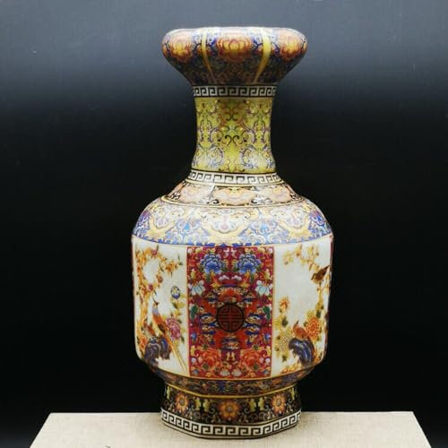 YTDJJWLS Vase en porcelaine chinoise 25,6 cm Motif fleur oiseau Décoration Maison Artisanat Bouteille