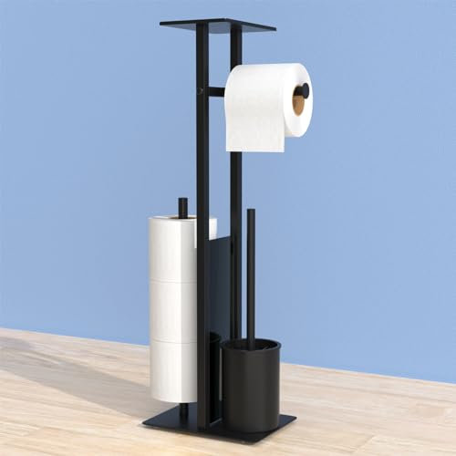 susswiff Porte-papier toilette en acier inoxydable avec brosse de toilette, ensemble 4 en 1, peut contenir 3 rouleaux supplémentaires