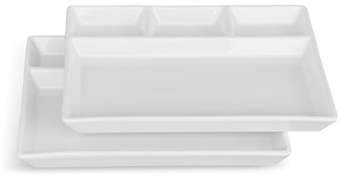 Cinf Divided Ceramic Plate Compartments Sauce Dishes Serving 2 Pack Quadrant Shaped Dinner Luncheon Salad Pigment Tray Snacks