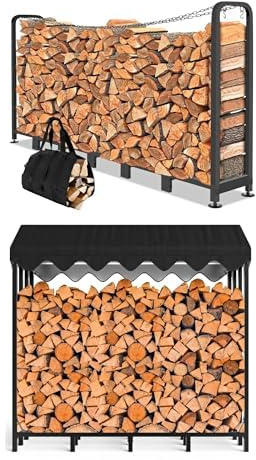 Himimi Metall Kaminholzregal 235 x 32 x 116cm, Brennholzregal Außen 1,2 m³/ 1,4 SRM Stapelhilfe& Brennholzregal Außen 185 x 70 x 185cm, 2,4m³/ 3,5 SRM Haltekapazität