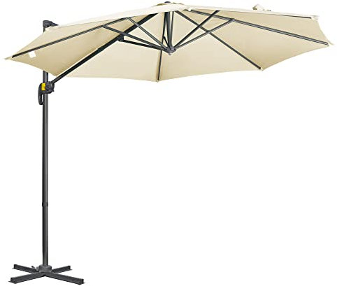 DecHome - Ombrellone da Giardino Decentrato 3x2.5 m con Angolazione Regolabile e Girevole a 360°, Bianco Crema