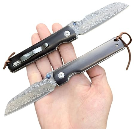 Obespina Couteau Pliant Poche Damas luxe Acier Damas 67 Couches VG10 Piemontais Damascus Manche Bois d'ébène Collection Cadeau Homme edc edc forge artisanat traditionnel
