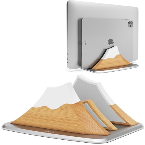 AFOOYO Vertical Dual Laptop Stand - Snow Peak-Shaped Wooden Adjustable Laptop Holder,2 Slots Desktop Dock Compatible with All MacBook, Surface,Chromebook,Dell & More(Beechwood)