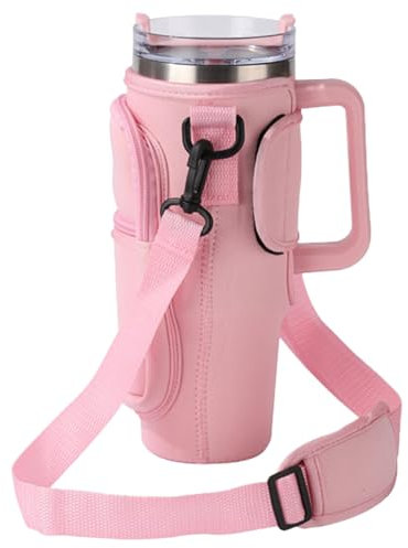 Bolsa de Transporte para Stanley Cup 40oz,Bolsa portabotellas de Agua con Bolsillo para teléfono,Bolsa Porta Botella de Agua Rosa con Correa Ajustable para el Hombro