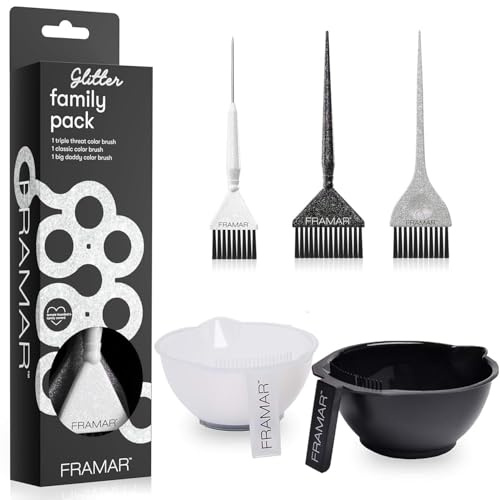 FRAMAR Set de Brochas para Tinte de Pelo – Pincel de Tinte de Pelo con Purpurina, Set de Cuencos de Peluquería Conectables