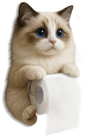 Porte-Papier Chat, Porte-Serviettes en Papier Chat 3D Drôle, Porte-Papier Toilette Décoratif Mignon Fixation Murale, Rangement Mural Papier Toilette pour Salle de Bain Cuisine Décor, Unique Amoureux