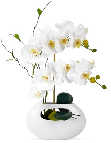 PlusFive Künstliche Orchideen im Topf - Weiße Phalaenopsis Kunstblumen aus Seide, Orchideen künstlich wie Echt für Innendekoration, Tischdekoration, Fensterbank Deko, Dekoration Wohnzimmer (45 cm)
