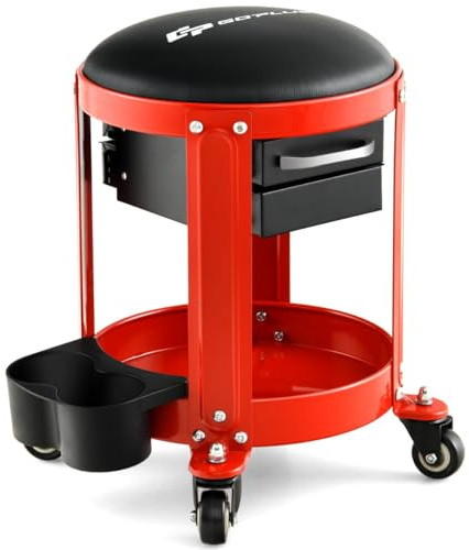 Helloshop26 Tabouret d'atelier pneumatique avec 4 roulettes universelles Plateau à Outils siège rembourré 40 x 40 x 43,5 cm 150 kg 20_0006562