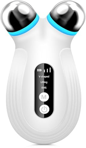 Facial Beauty Device with Microcurrent Technology, USB Rechargeable Massage Roller for Anti-Aging, Dark Circles, Fine Lines, White, 5.9x3.9x2.3 Inches