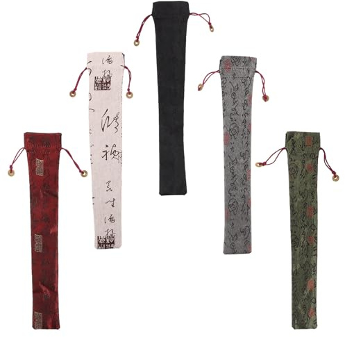 DOITOOL Funda para Abanicos de Mano 9-10 Pulgadas, Juego de 5 Bolsas de Algodón y Lino Estilo Chino Tradicional, Colores Múltiples (caqui, Gris, Negro, Rojo, Verde), Protección Portátil