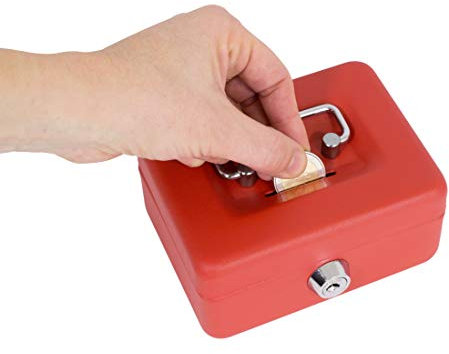 ARREGUI Elegant C9004 Geldkassette aus Stahl | Geldbox | 12,5 cm breit | Abschließbare Kasse mit Einwurfschlitz | Kleine Geldkassette mit Schlüssel | Geldkasse | rot