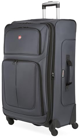 SWISSGEAR Sion Softside Expandable Spinner Luggage Durable Lightweight Travel Suitcase, Dark Grey, Checked-Large 29-Inch