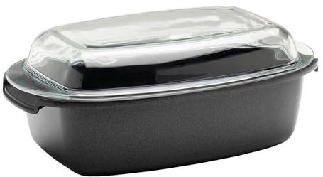 Berndes Rostiere Bräter mit Deckel, Induktion, Unibräter aus Aluguss, allherdtauglich, backofengeeignet, antihaft beschichtet, 5,2 l, Aluminium, 2.4 liters, Schwarz, 33x21 cm