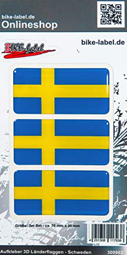 BIKE-label Aufkleber 3D Länder-Flaggen Schweden 3 Stck je 70 x 35 mm 300902