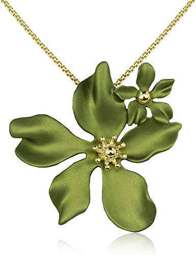 LUISIA Halskette Nelia mit Blumen - 16 Karat vergoldet Olivgrün