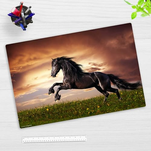 Sous-main pour enfants et adultes - « Cheval noir » - En vinyle (plastique) de qualité supérieure - 60 x 40 cm - Sous-main antidérapant pour une meilleure protection - Fabriqué en Allemagne