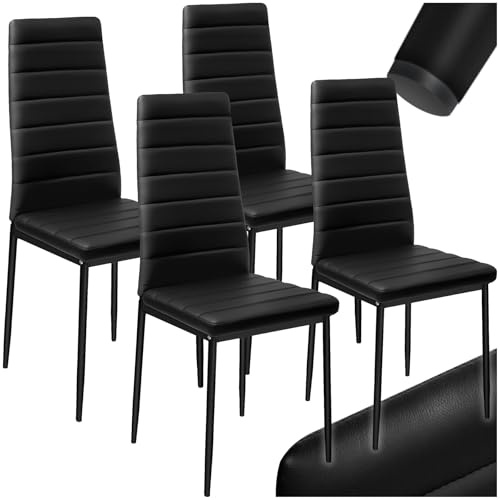 tectake® Lot de 4 Chaises de Salle à Manger Moderne Chaise Ergonomique Rembourrée Confortable Chaise Design en Cuir synthétique Meuble Salon avec Pieds en Acier pour Salon, Coiffeuse, Chambre
