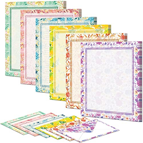 Anzon Mories Vintage Morris Stationery Paper (Double-Sides Lined) 48 Sheet and Envelopes 24 PC, Floral Writing Letter Stationary 6 Color, Printer Friendly, US Letter Size 11 x 8.5, College Ruled