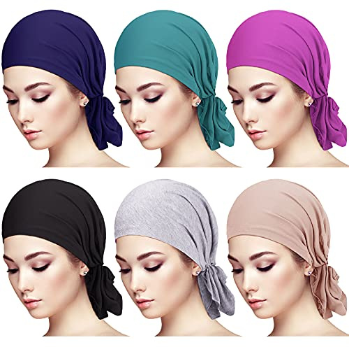 Syhood 6 Pieces Head Scarf for Women Slip on Pretied Head Scarves Cancer Headwear Turban Hat Beanie Wrap (Soft Colors)