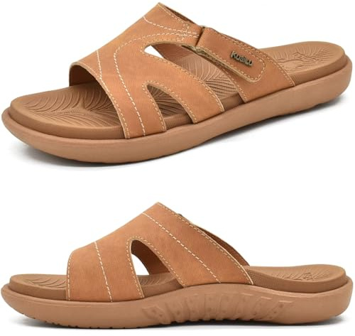 KuaiLu Womens Fashion Orthotic Sliders Ladies Lightweight Athletic Yoga Mat Sandals Slip on Thick Cushion Slippers Sandals with Comfortable Plantar Fasciitis Arch Support Khaki 5