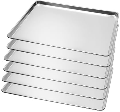 BIEAMA 6 Pack Full Size Baking Sheet Pan Aluminum Commercial Pan for Oven Freezer Bakery Hotel Restaurant 26 × 18