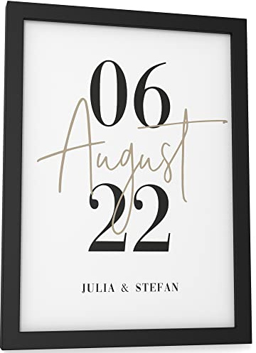 Papierschmiede® Paar Poster Personalisiert mit Namen und Datum, DIN A5 (15x21 cm) Bilderrahmen wählbar, Personalisiertes Poster, Bild zur Hochzeit Geschenk Jahrestag Liebe „Wedding Kalligrafie“