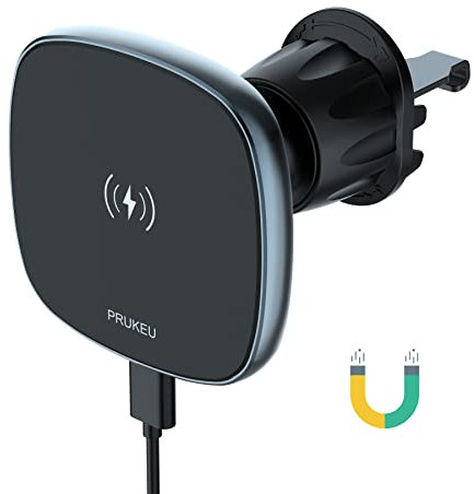 PRUKEU Magnet Handyhalterung Auto Ladefunktion 15W Qi Ladestation Autohalterung Magnetisch Handy Auto Wireless Charger KFZ Halterung