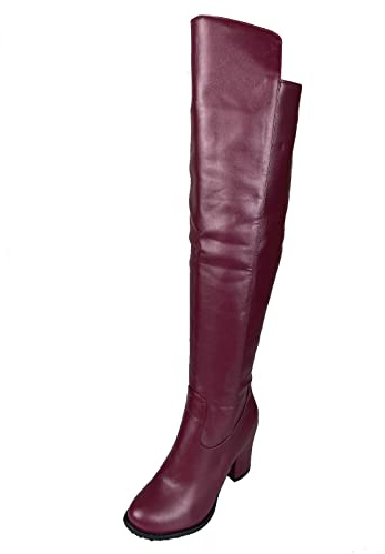 Joliss Mujer Tacón Ancho Moda Sobre La Rodilla Boots Mujer Cremallera Punta Redonda Botas Largas Tacón Medio Zapatos Largas Vino Rojo Talla 36.5 EU/37Cn