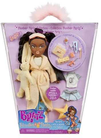 Bratz Slumber Party - Sasha Modepuppe - Mit 2 Pyjama-Garnituren, Plüschtier und Accessoires - Für Kinder und Sammler