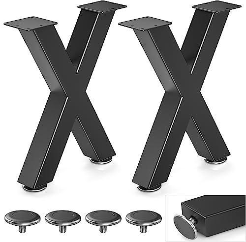 Likapop Tischbeine Metall Tischgestell Schwarz Tischbein Robust Tischkufen für Couchtisch, Esstisch, Schreibtisch, Sitzbank (H40cm x W30cm, 2 Stück) (X-Form)