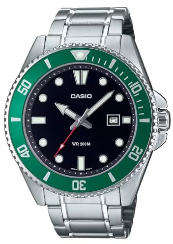 Casio MDV107D-3AV - Reloj de Buceo para Hombre, Acero Inoxidable, 200 m, Esfera Negra, 3 Agujas, Color Negro, Negro, Deportes
