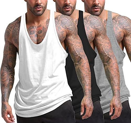 COOFANDY Tanktop för män, 3-pack, fitness, tanktopp, sommar, ärmlös, fitness, muskelskjorta, träning, armhåla,, undertröja, svart/vit/grå, 3XL