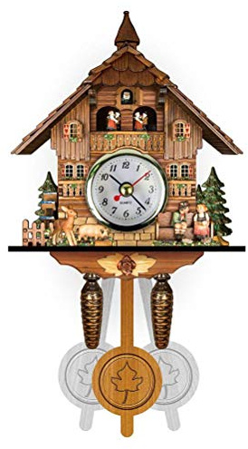 SyangKaitian Cuckoo Clock with Cuckoo Bird Wooden Antique Birdhouse Wall Clock Hanging, Auto Swing