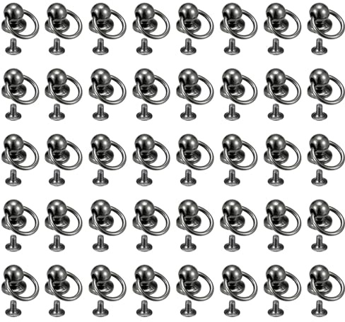 QUARKZMAN O Ring Aleación Remaches de Cabeza Redonda 10mm Negro 40Pcs | Remaches Metálicos con Tornillo y Anilla de Extracción para Manualidades en Cuero, Carterases, Bolsos