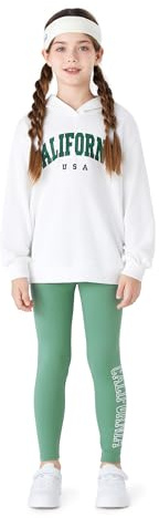 PATPAT Jogging Suit Girls Activewear Sets for Girls | Tracksuit Children, Hoodie + Trousers Girls | Sportswear Children's Clothing Sets Girls, Leggings Girls 5-6 Years 110-116 cm, Green/White, 9-10