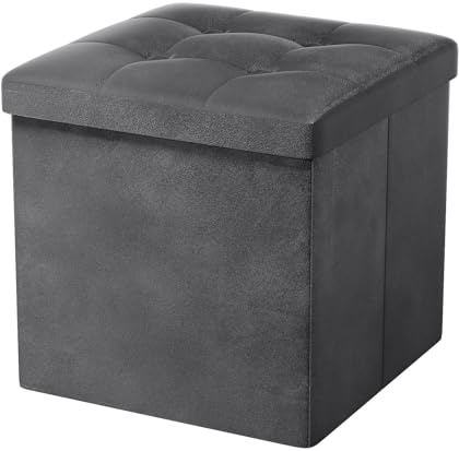 Oak & Tea Pouf pieghevole con contenitore, poggiapiedi pieghevole con contenitore, sgabello fasciatoio, poggiapiedi con coperchio, per camera da letto e soggiorno, grigio scuro, 38 x 38 x 38 cm