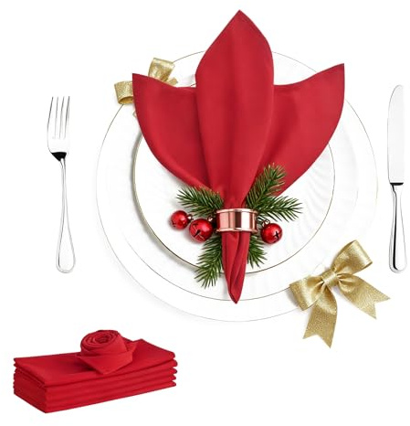 WAITER TREE Servietten rot Weihnachten Baumwolle Tuch 50 * 50 cm 6 Stück weiches saugfähiges waschbares Serviettentuch für Abendessen Hotel Restaurant Partys
